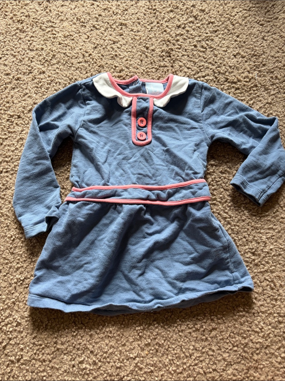 B68 Bella Bliss 2t ' Blue Long-Sleeve Dress with Pink Trim and W Collar